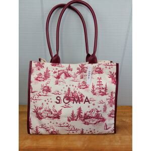 Soma Canvas Tote Red Toile Enchanted Champagne Beach Bag French Country Romantic